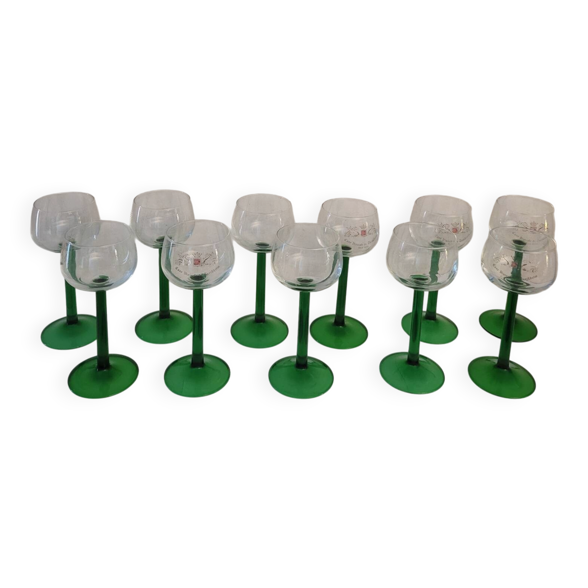 Verres d’Alsace à pied vert. Années 70