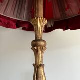 Late 19th century Art Nouveau wooden and gilded stucco floor lamp with fabric lampshade