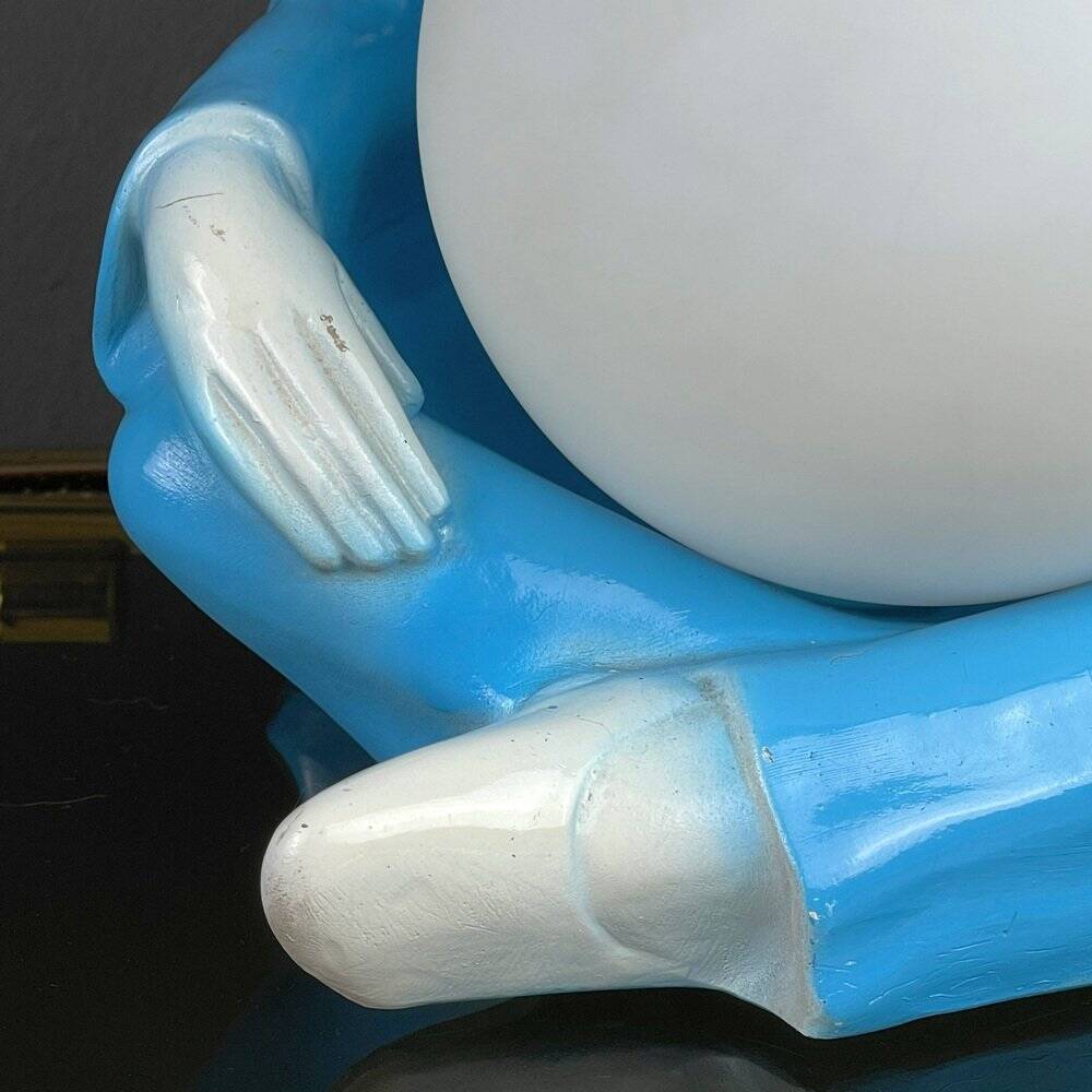 Mid-century Italian Pierrot table lamp in blue ceramic, 1960s.