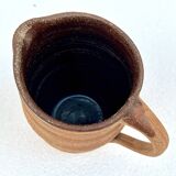 Vintage Brutalist Pitcher Pot in Ochre Brown Stoneware Handmade Signed Carafe