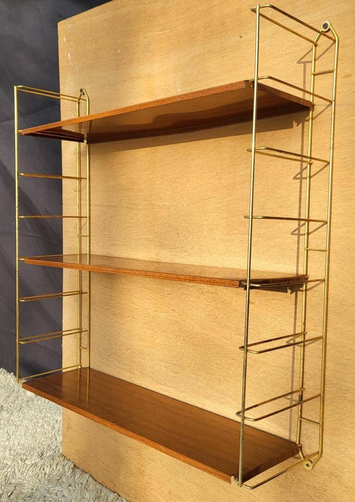 String wall shelf 3 shelves metal wood Tomado style