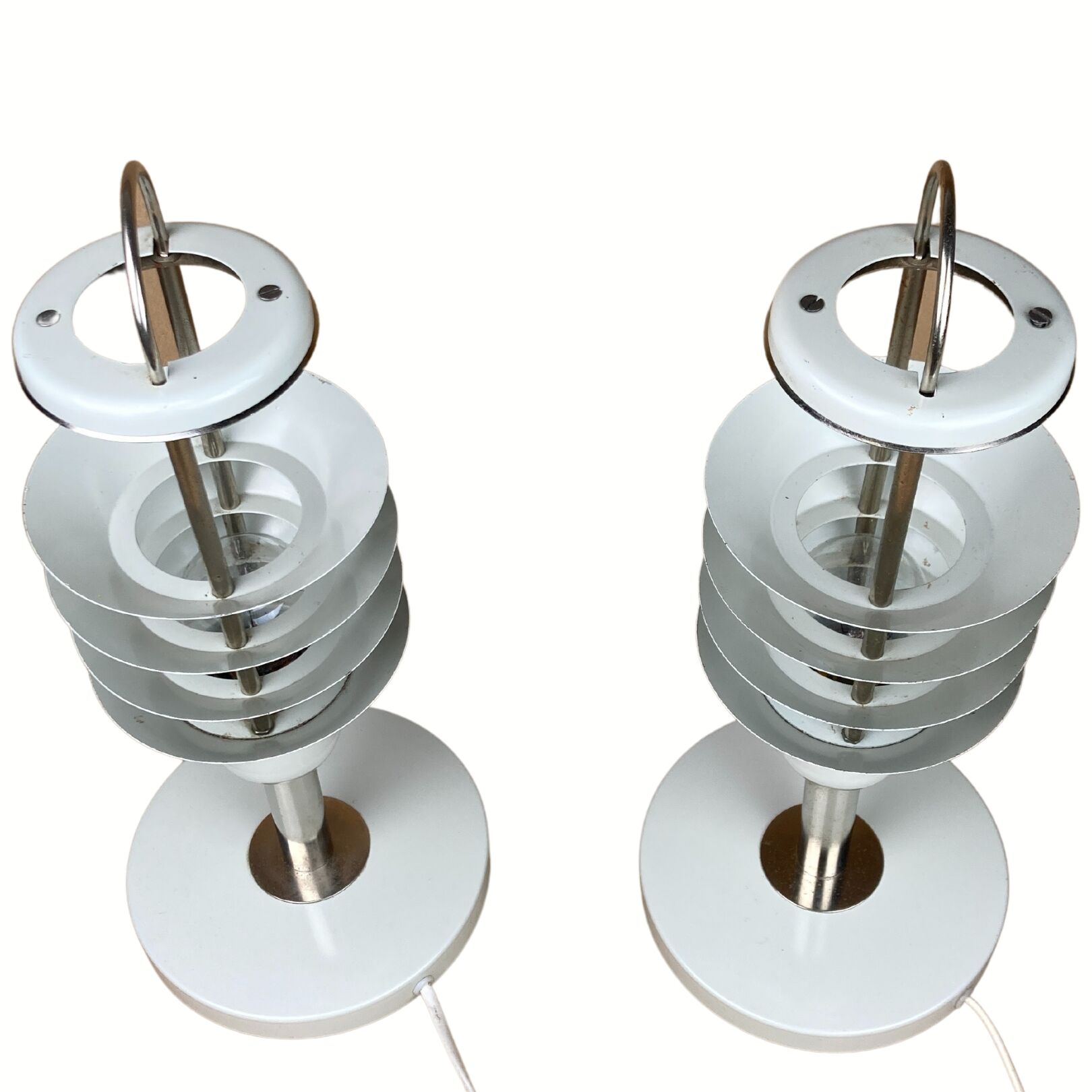 Pair danish scandinavian space age architectural table lamps