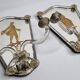 Pair of antique Murano wall lights with gilded engraved mirror, Italy, 19th century