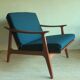 Danish teak lounge chair with blue-green cushions, 1960s