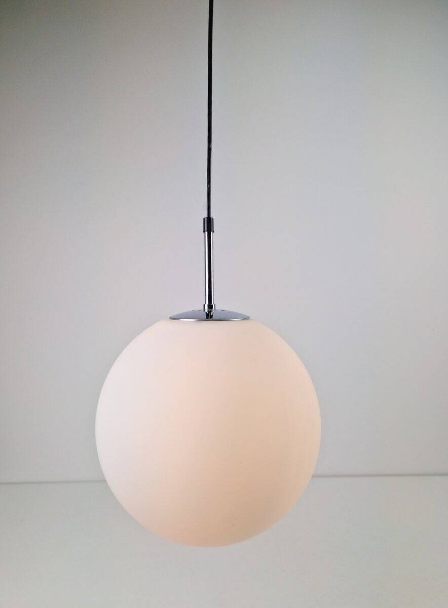 Sphere Pendant in White Satin Opal Glass from Glashütte Limburg, 1970