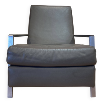 Fauteuil design acier et cuir 1970