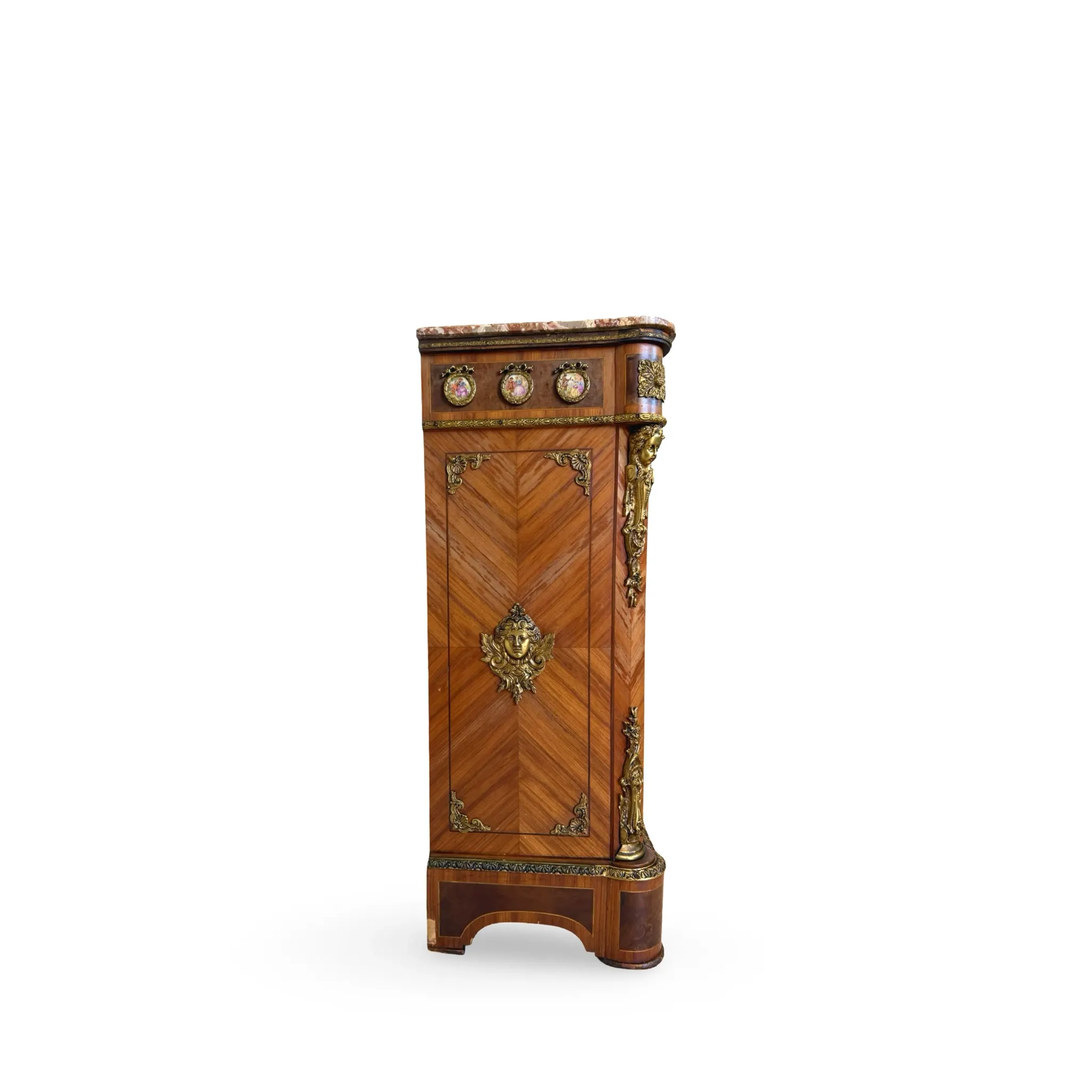 An antique French Louis XVI-style marble-top side cabinet
