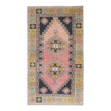 Tapis de zone en laine et coton fait main Oushak turc des années 1970, 115x212.