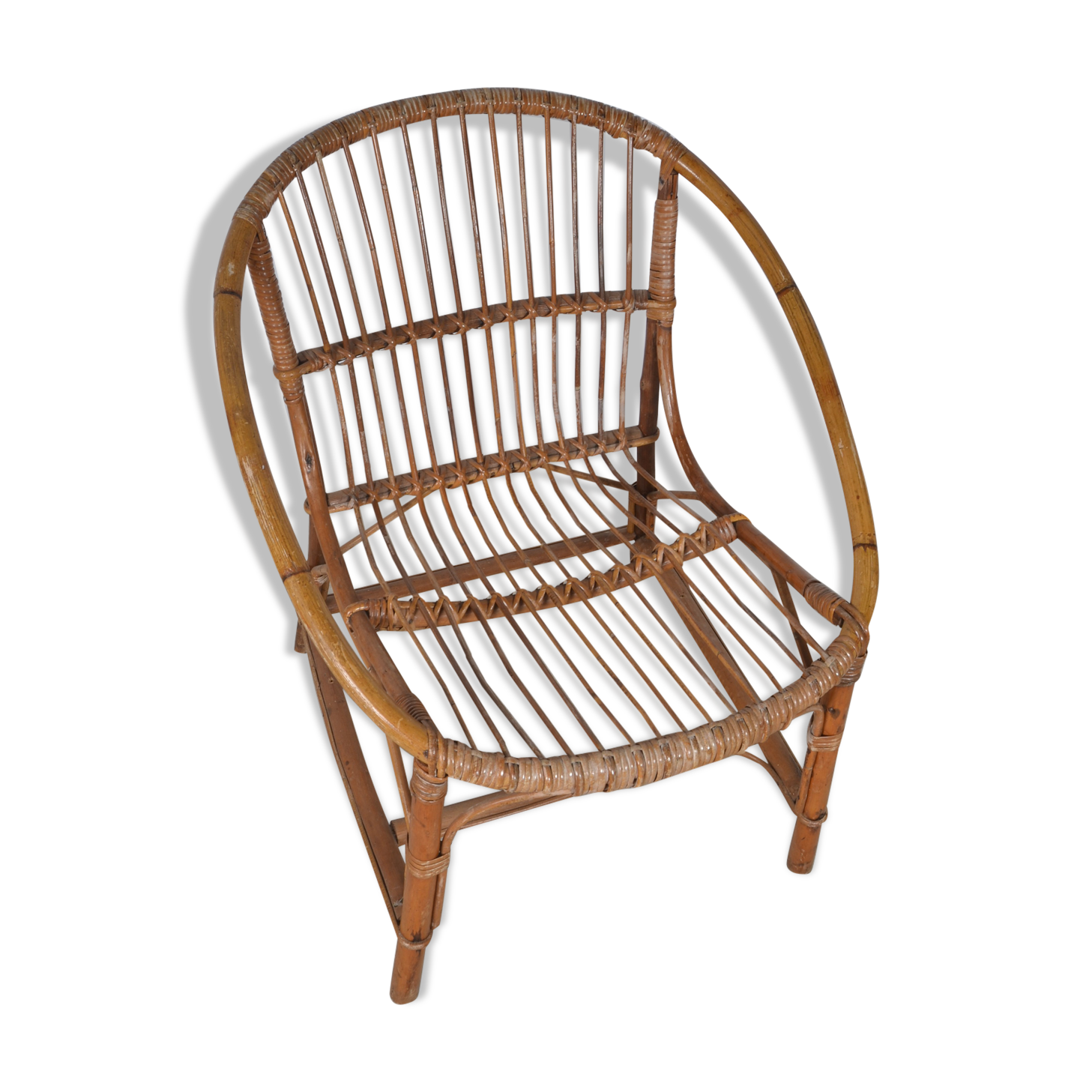 Vintage armchair basket or rattan shell 1960