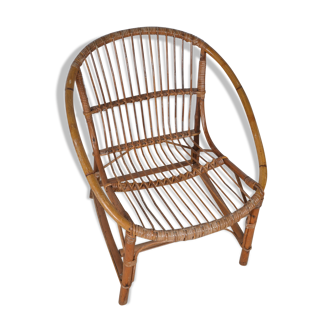 Vintage armchair basket or rattan shell 1960