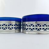 Paire de salières cristal bleu et argent