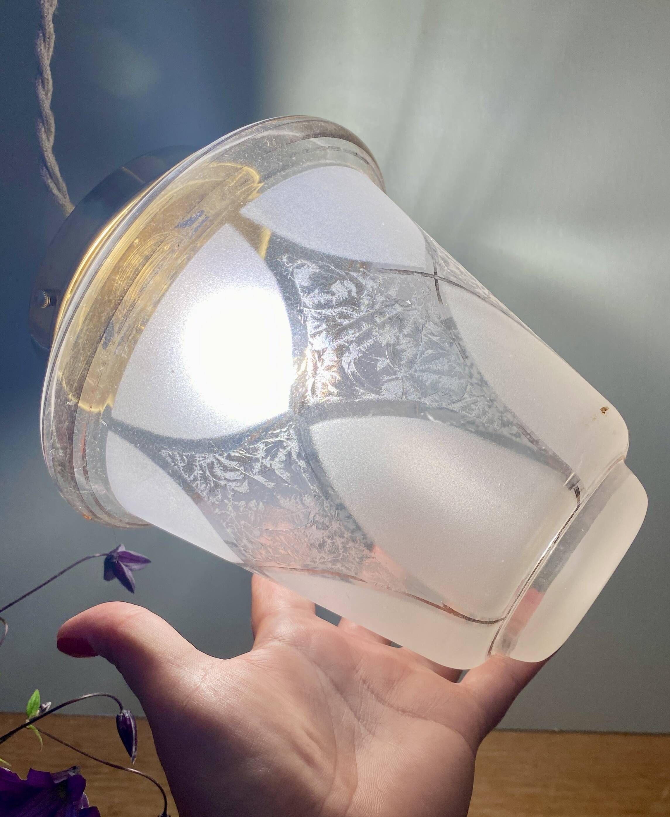 Vintage globe pendant light in white and gold frosted glass