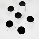 Midcentury set of 6 Dot stools in black by Arne Jacobsen for Fritz Hansen, 1964