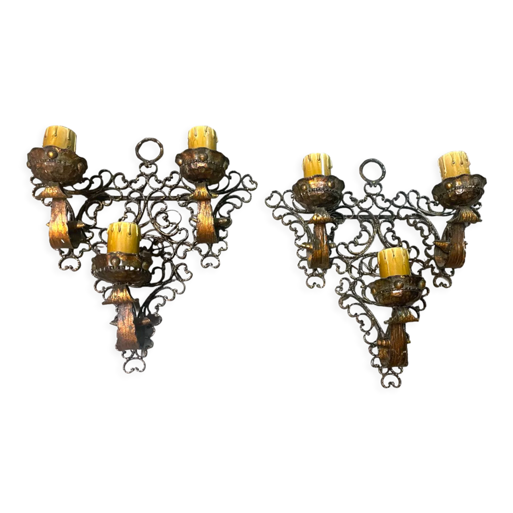 Pair of wrought iron sconces, 1980s