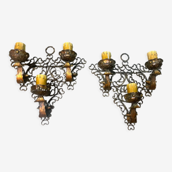 Pair of wrought iron sconces, 1980s