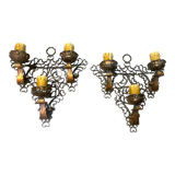 Pair of wrought iron sconces, 1980s