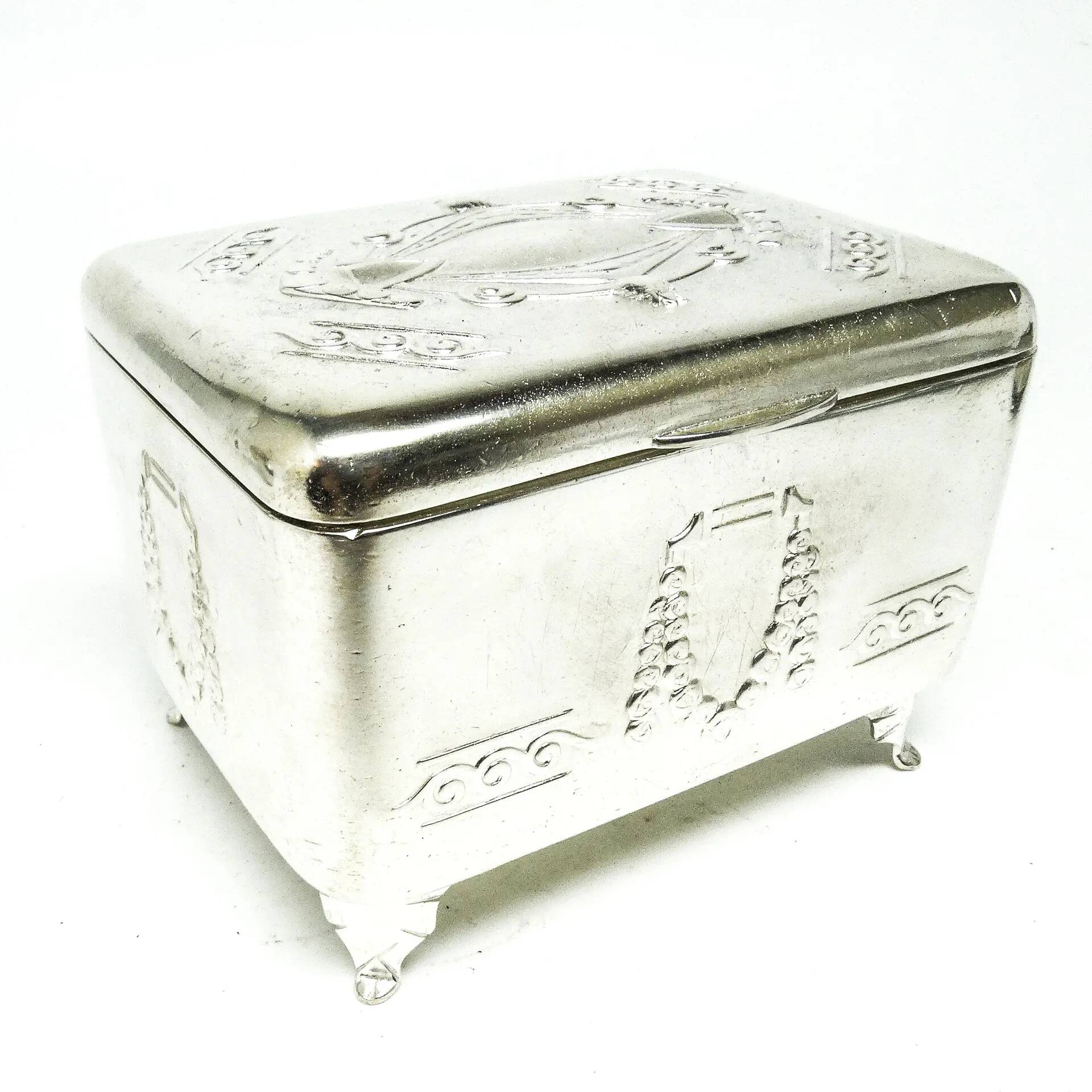 Art Nouveau sugar bowl, silver-plated brass, Henneberg Brothers, Poland, 1920s