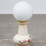Mid-century Italian Floral Table Lamp in Ceramic and Opaline