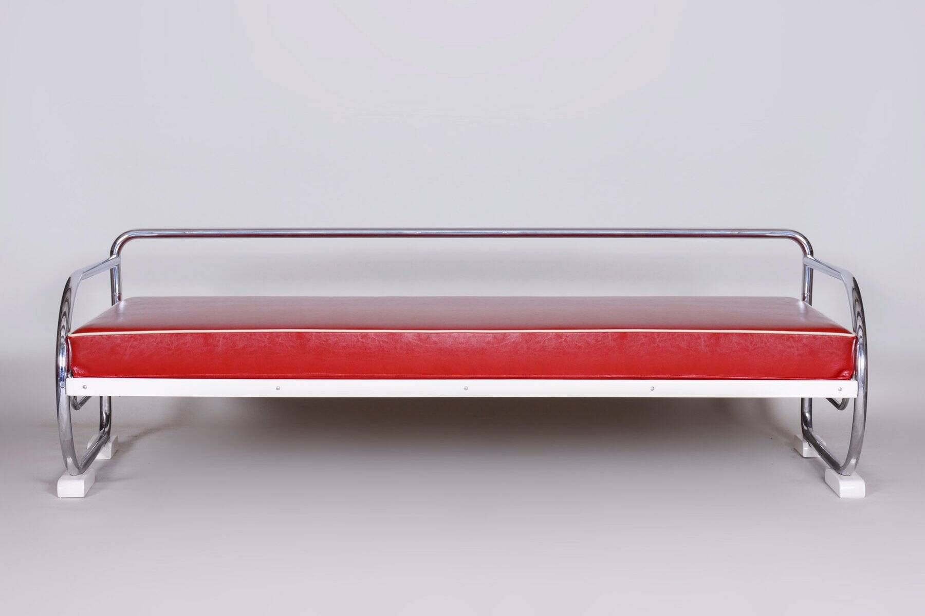 Bauhaus Red Tubular Chromed Steel Sofa from Robert Slezák, 1930s