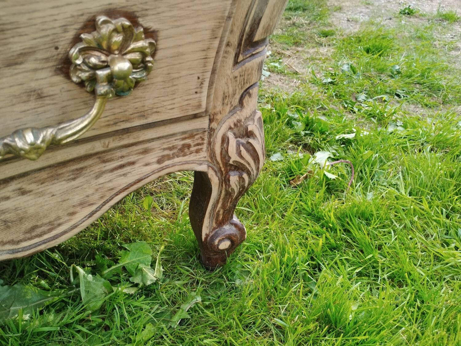 Antique Louis XVI style chest of drawers with wooden top