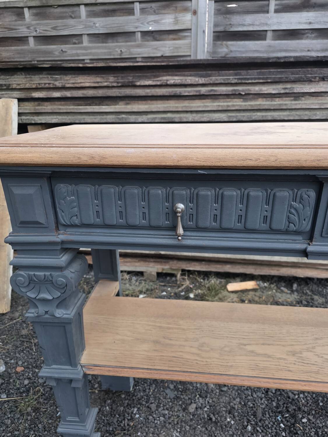 Console in patinated solid oak, late 19th century.