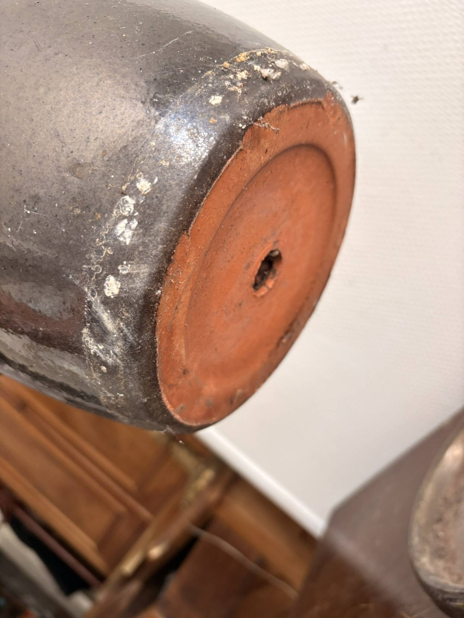 Vintage Red Black Metallic Terracotta Flower Pot