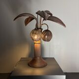 Pencil reed rattan bamboo palm tree coconut table lamp Maro Lopez style 70s