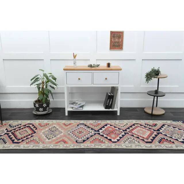 1970s Vintage Turkish Oushak Handmade Wool Cotton Orange Runner Rug 89x319