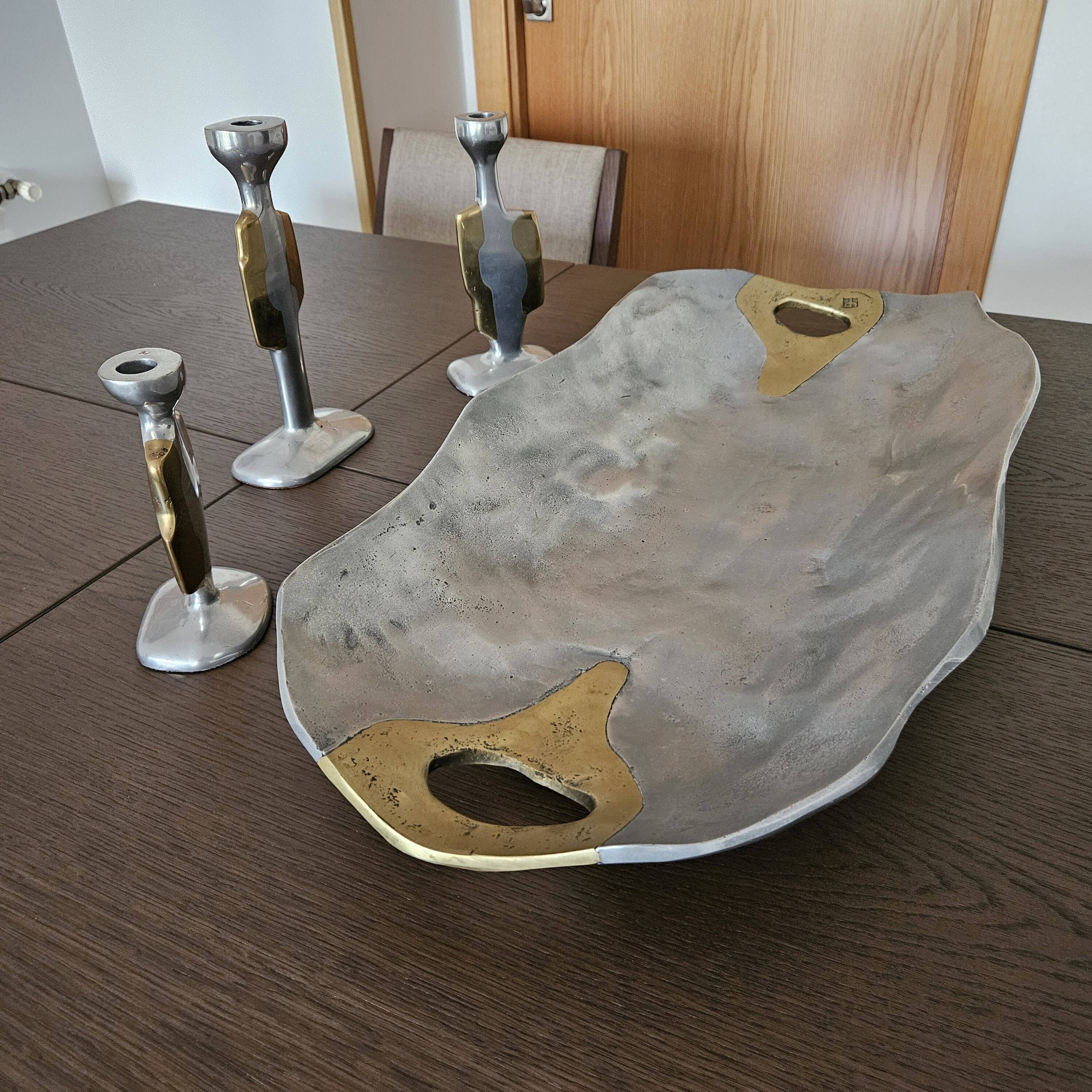 Trio candelabra - monumental platter - brutalist - David Marshall