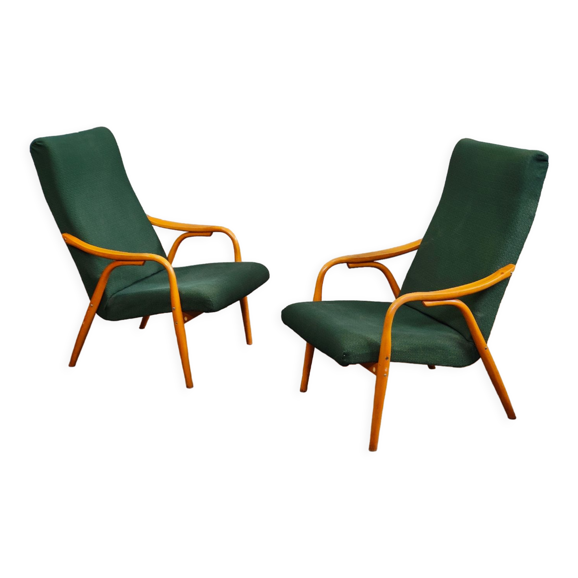 Pair of green armchairs by Antonin Suman for Ton Bystrice (Thonet) year 1960