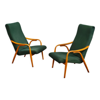 Pair of green armchairs by Antonin Suman for Ton Bystrice (Thonet) year 1960