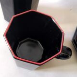 5 coffee cups Arcoroc Octime black and red 80s