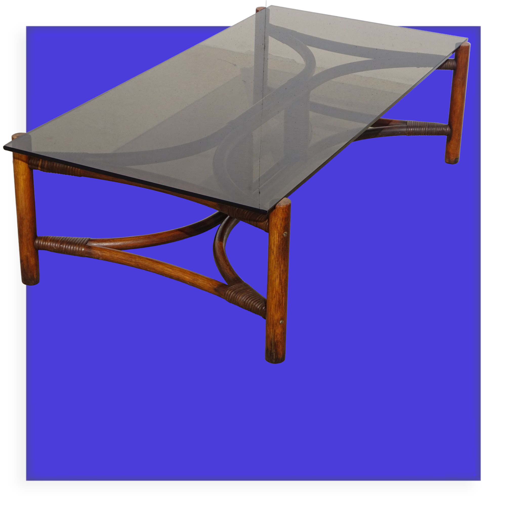 Glass and rattan coffee table