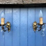 Vintage French Crystal Wall Sconces: Victorian Bronze & Brass Pair