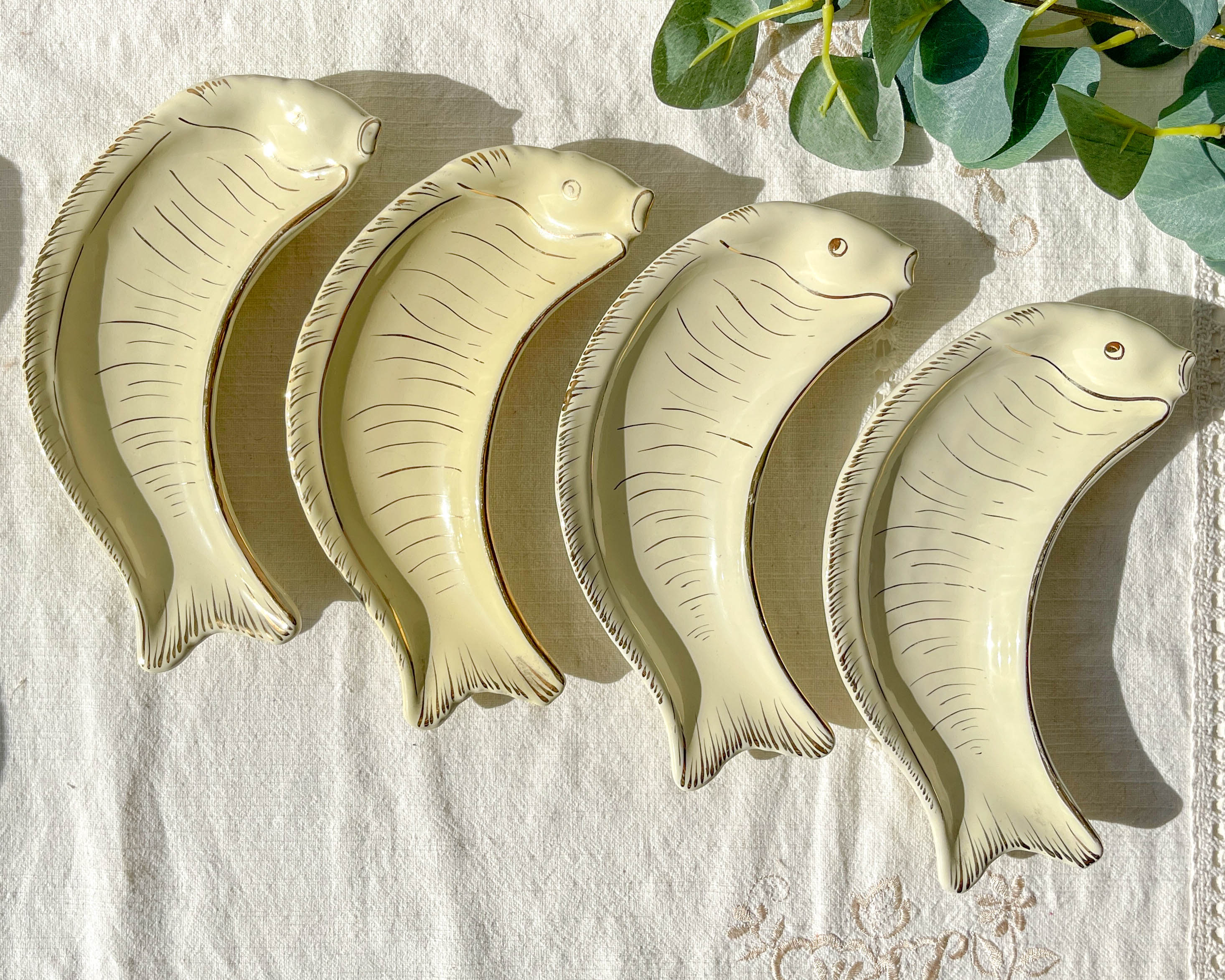 Vintage Italian fish service La Quercia – 1950s ceramic plates & bowls