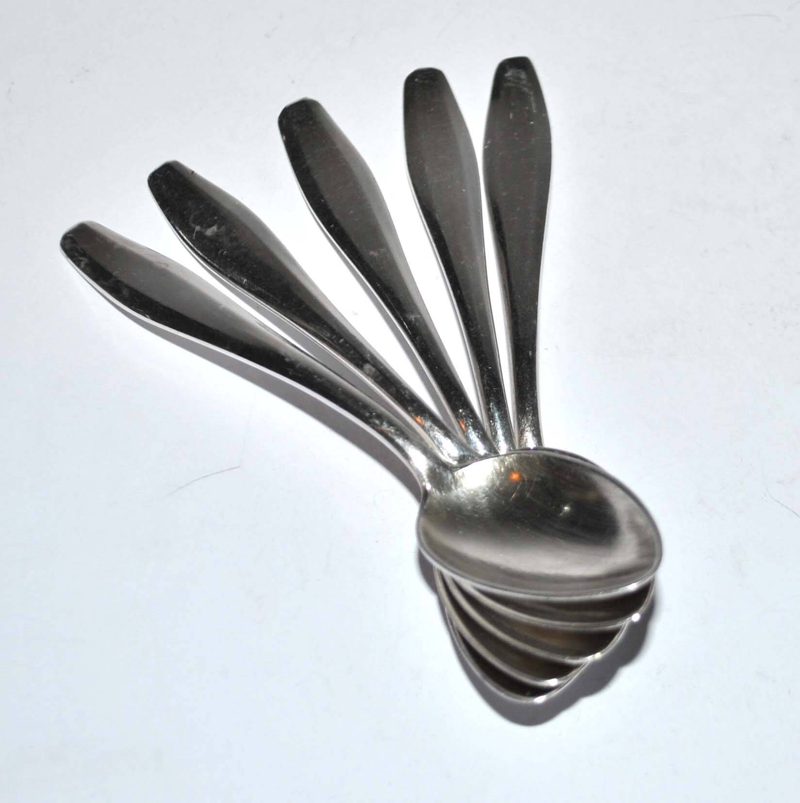 Deetjen set of 5 moka coffee spoons in silver metal design 11cm