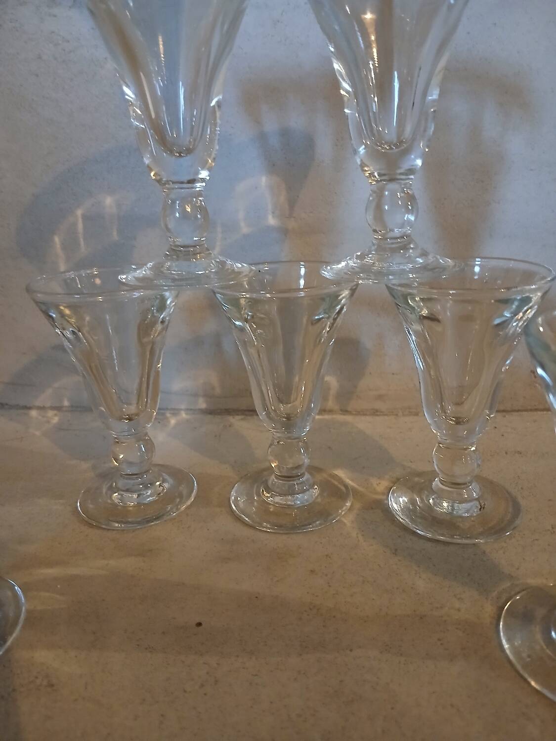 8 small old bistro glasses