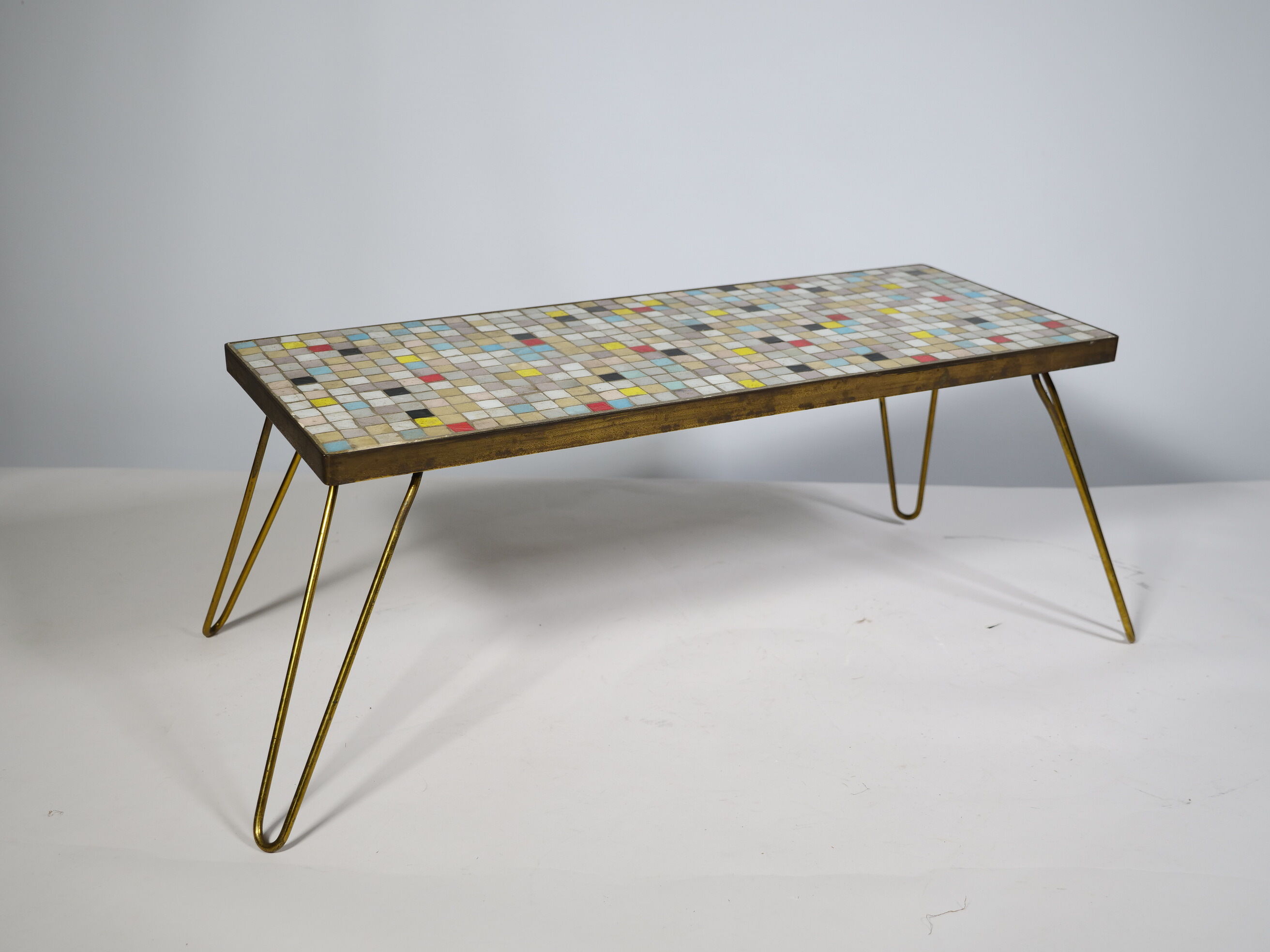 Mid Century Mosaic Plant Stand with orgin Hairpin Legs, 1950s
