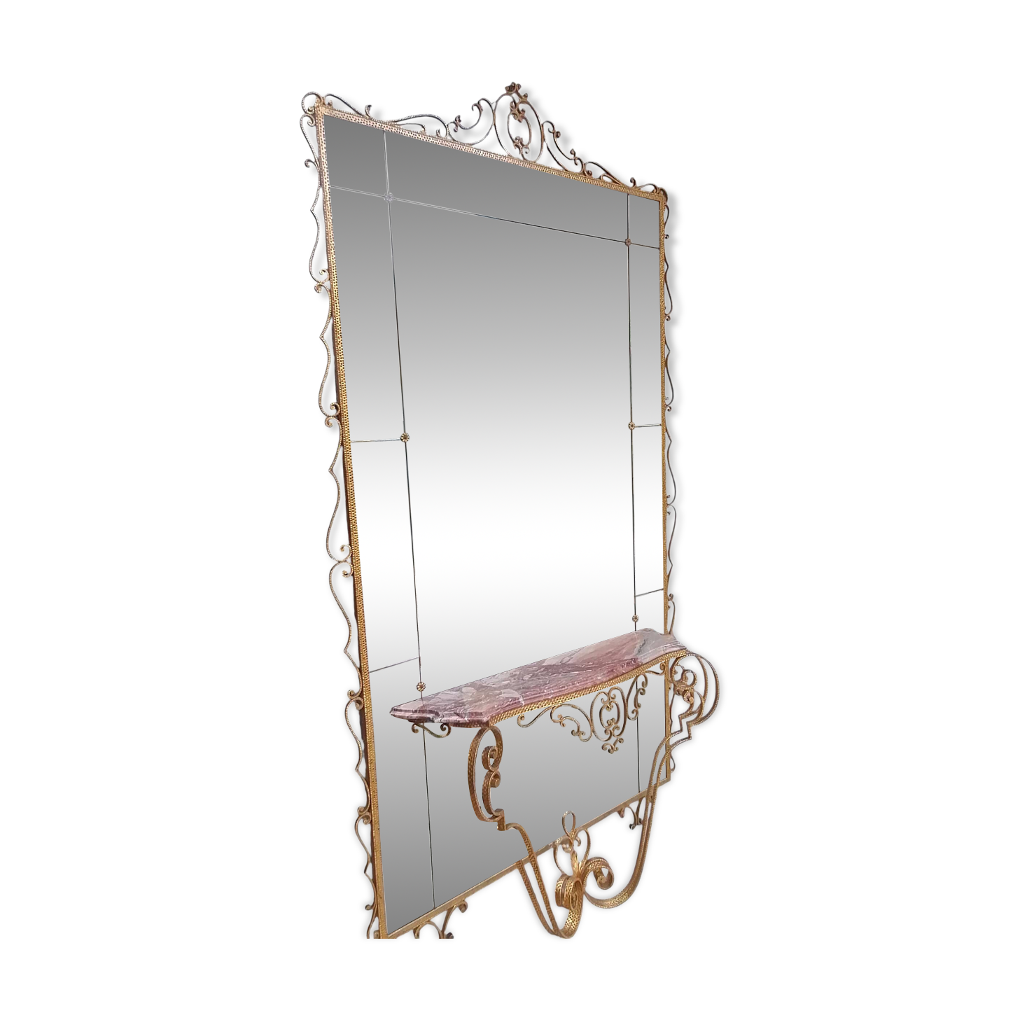 Miroir et console en fer forgé avec chaise de Pierluigi Colli.