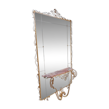 Miroir et console en fer forgé avec chaise de Pierluigi Colli.