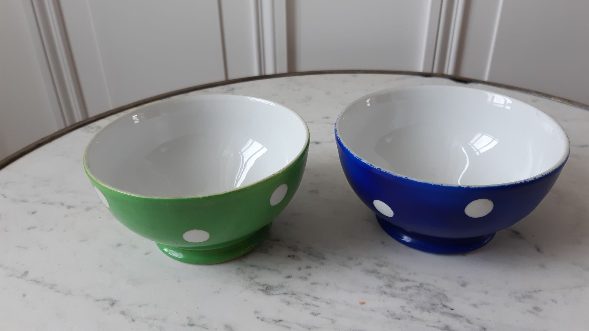 Duo of bowls with klein blue and pistachio green Longchamp 50s