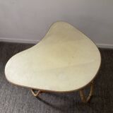 Asymmetrical rattan coffee table tripod foot, 60s