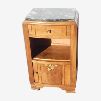 Solid walnut bedside table with marble plan, 50's