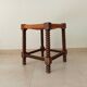 Vintage straw stool in turned wood 50s/60s