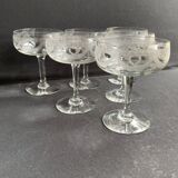 6 ½ crystal guilloché champagne glasses – Art nouveau