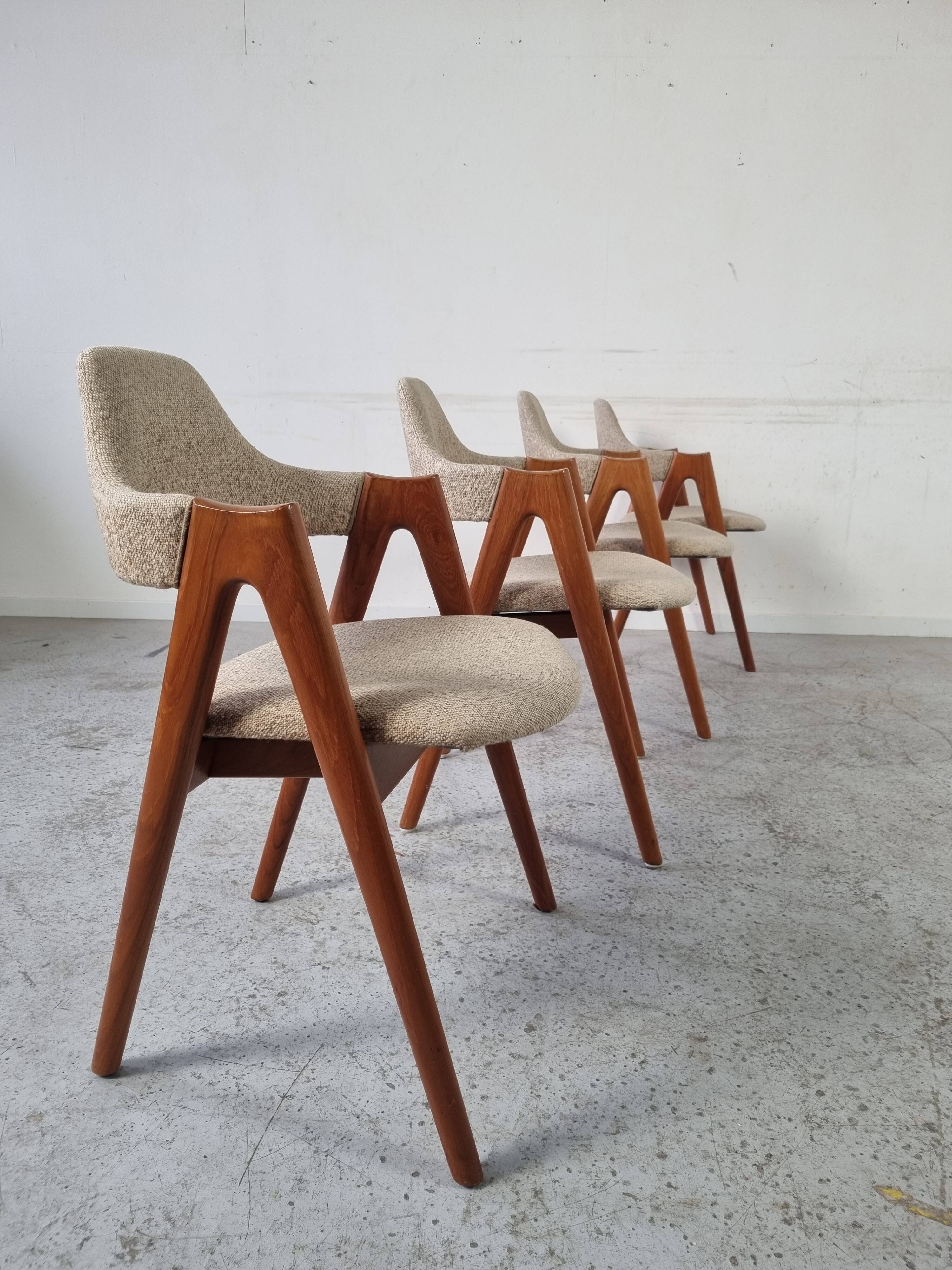 4 teak Compass chairs by Kai Kristiansen for SVA Møbler, 1960s