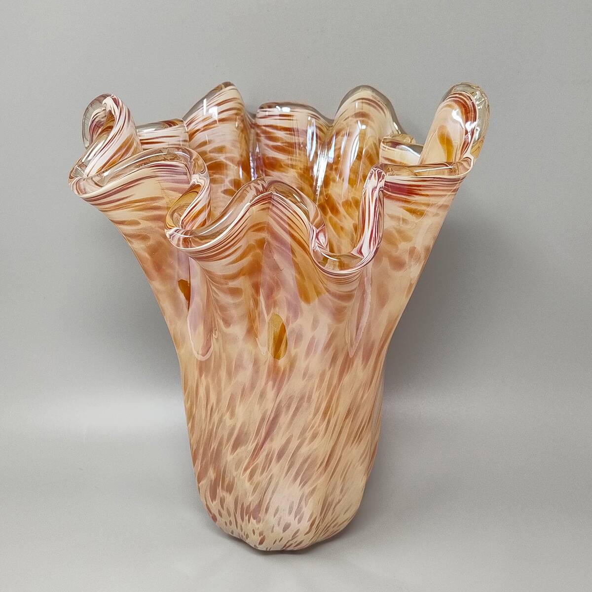 1970s Exquisite Michielotto Murano Glass Draped Vase. Made in Italy