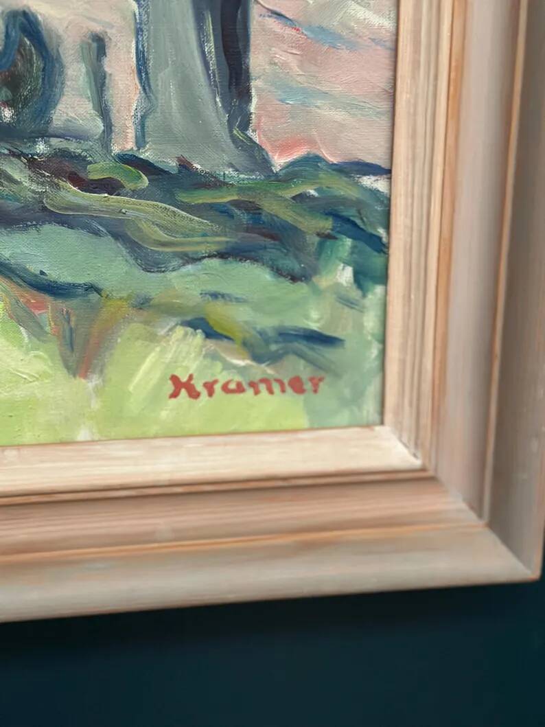 Original Swedish Oil on Canvas – "Landscape Composition" by Kramer – Signed – Vintage and Framed – 72 × 62 cm (28.3" × 24.4")