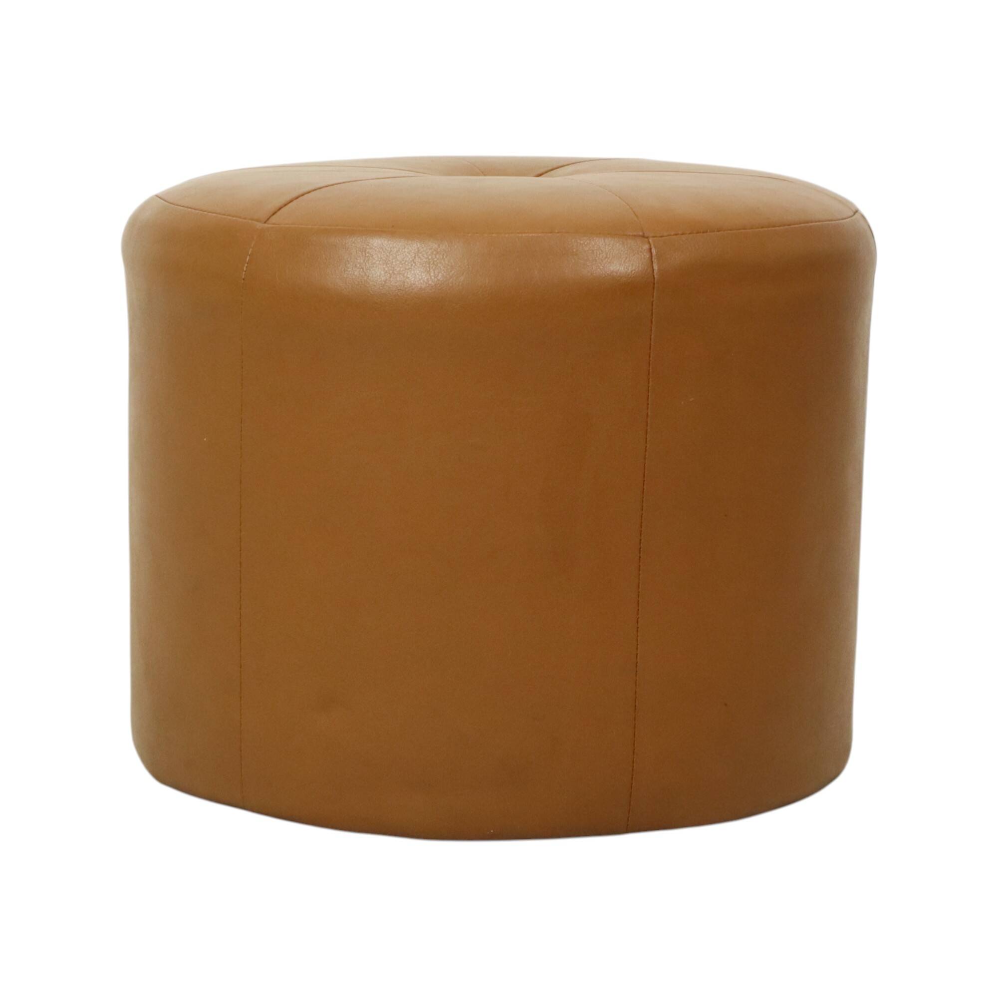 Round Vintage Pouf Camel Brown Skai Faux Leather