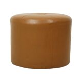 Round Vintage Pouf Camel Brown Skai Faux Leather